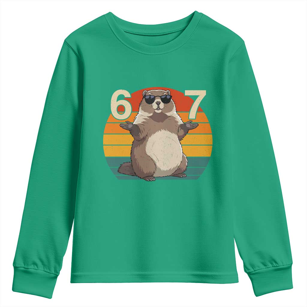 Funny Groundhog 67 Youth Sweatshirt Six Seven Meme Retro Vintage Woodchuck Day - Wonder Print Shop