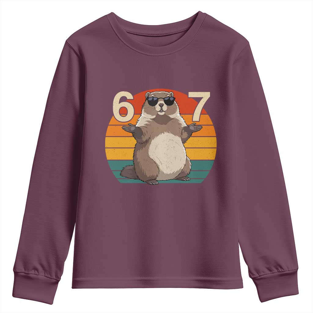 Funny Groundhog 67 Youth Sweatshirt Six Seven Meme Retro Vintage Woodchuck Day - Wonder Print Shop