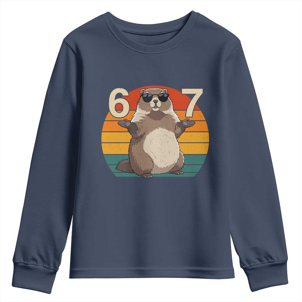 Funny Groundhog 67 Youth Sweatshirt Six Seven Meme Retro Vintage Woodchuck Day - Wonder Print Shop