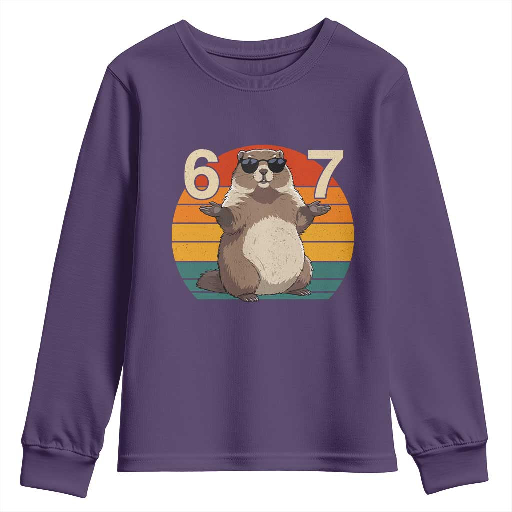 Funny Groundhog 67 Youth Sweatshirt Six Seven Meme Retro Vintage Woodchuck Day - Wonder Print Shop