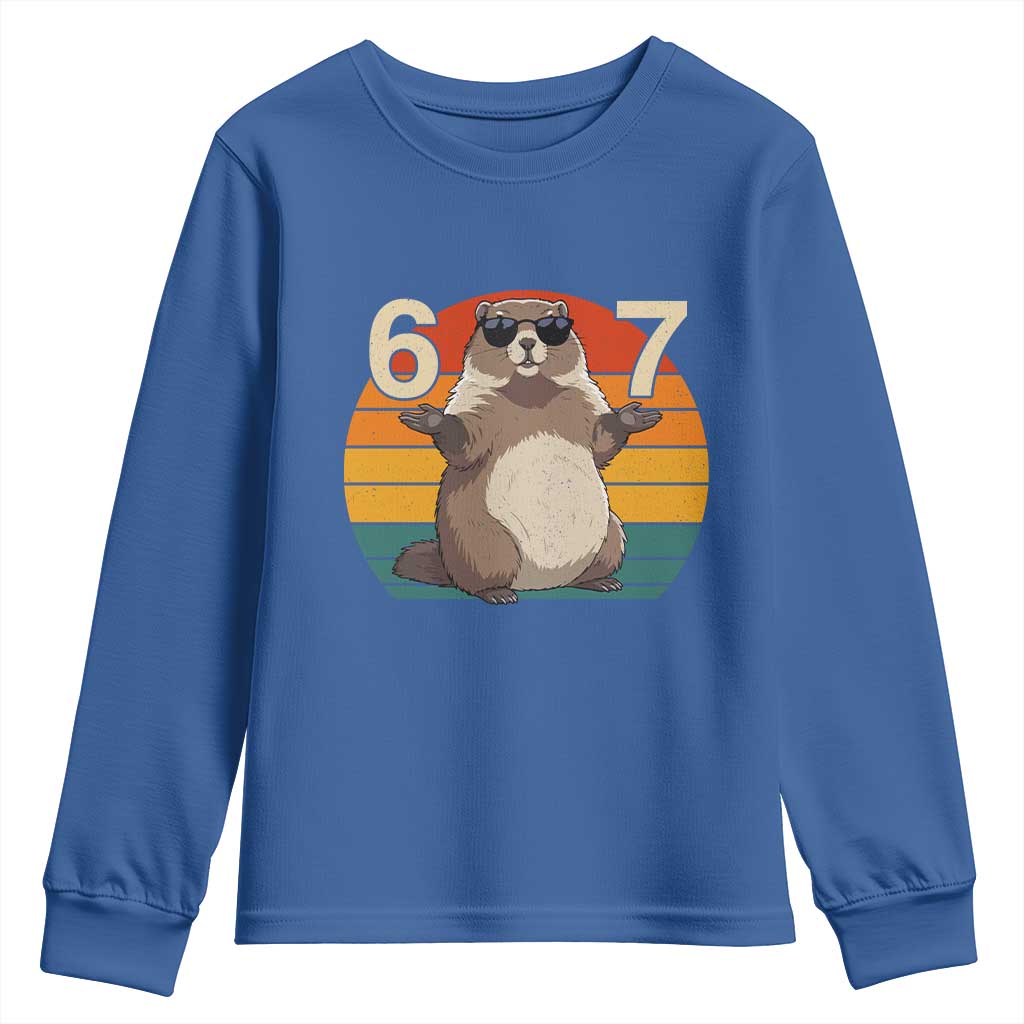 Funny Groundhog 67 Youth Sweatshirt Six Seven Meme Retro Vintage Woodchuck Day - Wonder Print Shop
