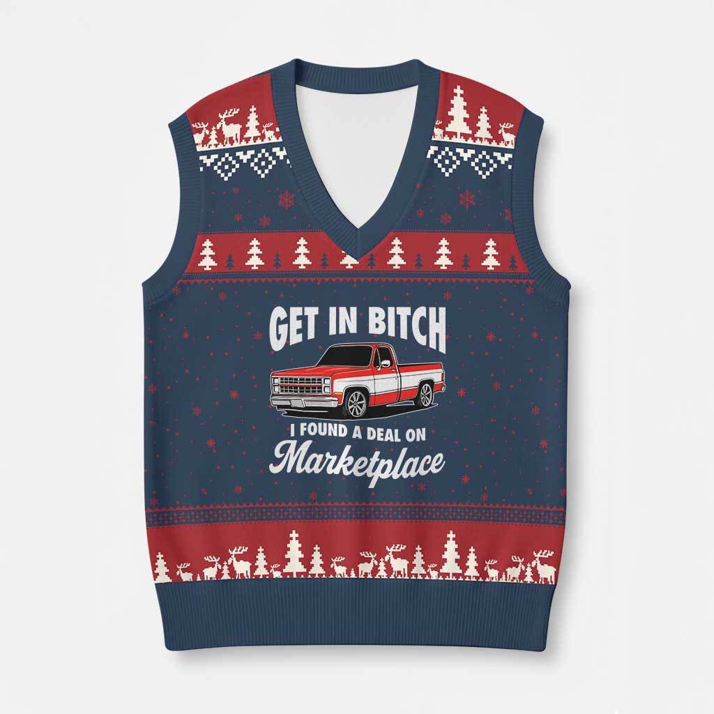 Funny Get in Bitch I Found A Deal On Marketplace Meme V-Neck Knit Sweater Vest - Wonder Print Shop