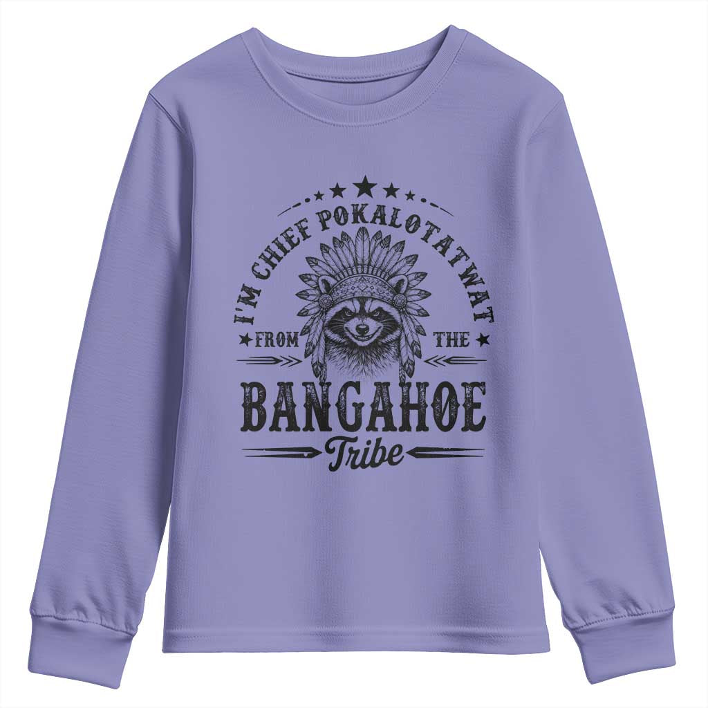 I Am Chief Pokalotatwat From The Bangahoe Tribe Youth Sweatshirt Funny Native American Racoon