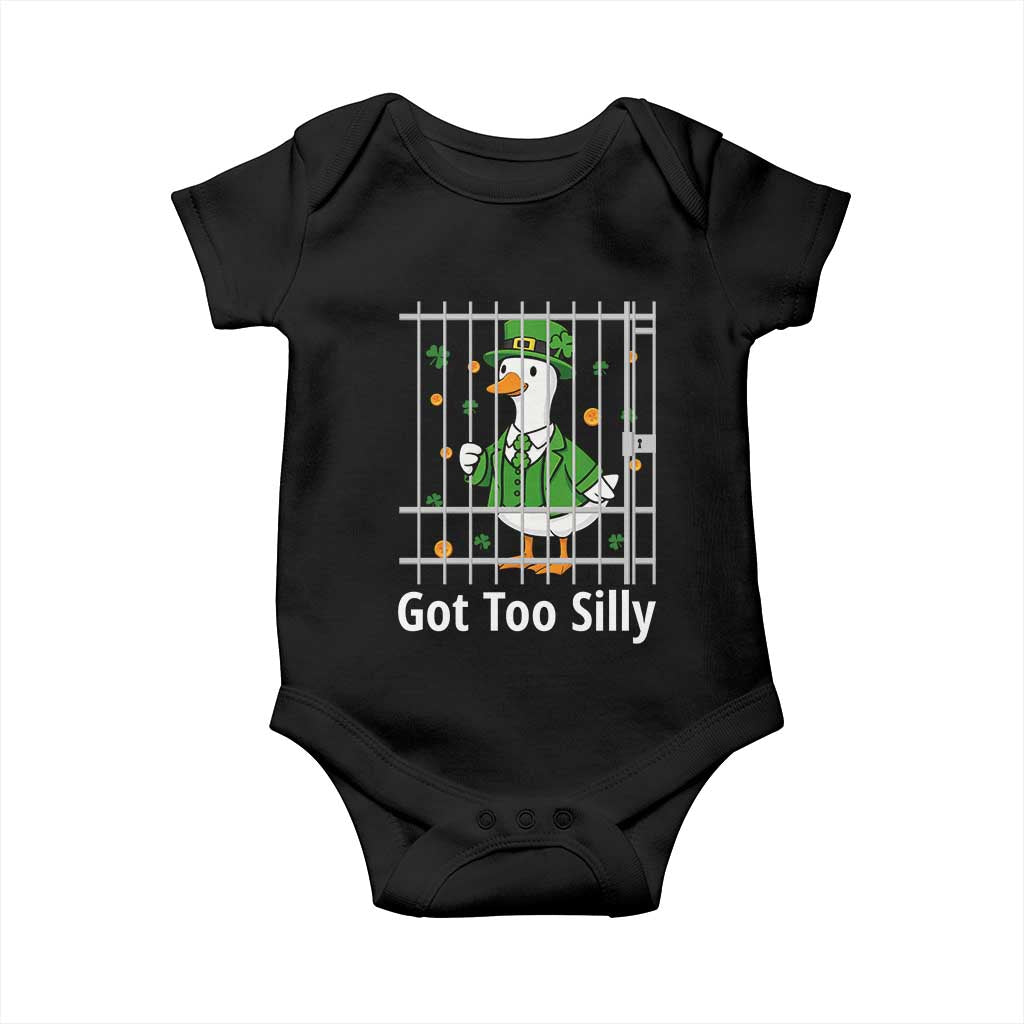 Funny Got Too Silly St Patricks Day Baby Onesie Goose Pun Humor Animal Lovers Shamrock