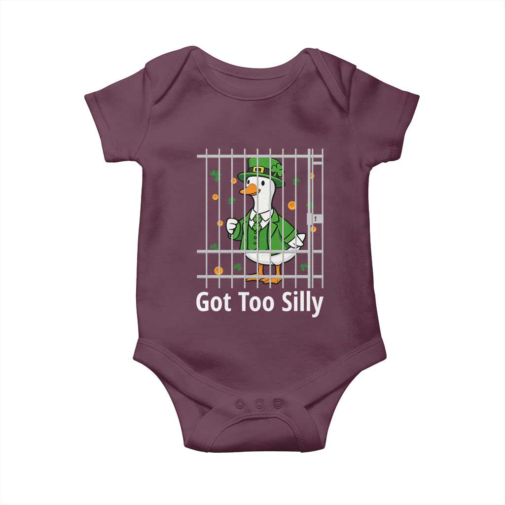 Funny Got Too Silly St Patricks Day Baby Onesie Goose Pun Humor Animal Lovers Shamrock