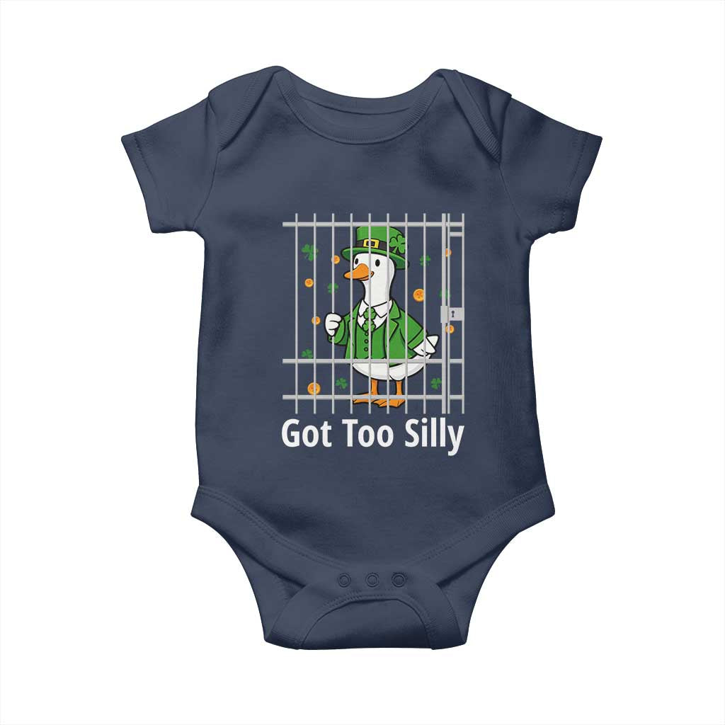 Funny Got Too Silly St Patricks Day Baby Onesie Goose Pun Humor Animal Lovers Shamrock