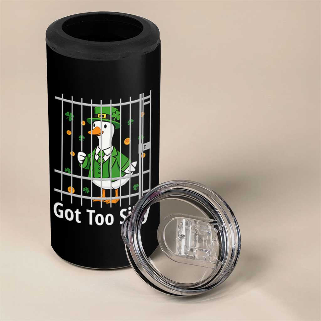 Funny Got Too Silly St Patricks Day 4 in 1 Can Cooler Tumbler Goose Pun Humor Animal Lovers Shamrock