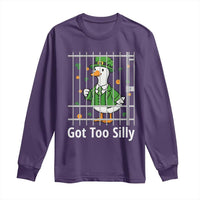 Funny Got Too Silly St Patricks Day Long Sleeve Shirt Goose Pun Humor Animal Lovers Shamrock