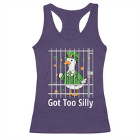 Funny Got Too Silly St Patricks Day Racerback Tank Top Goose Pun Humor Animal Lovers Shamrock