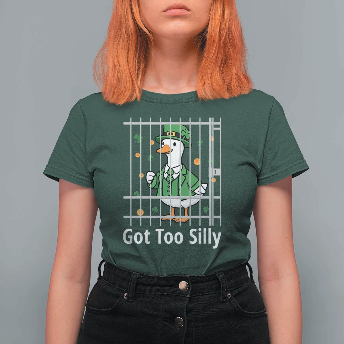Funny Got Too Silly St Patricks Day T Shirt For Women Goose Pun Humor Animal Lovers Shamrock