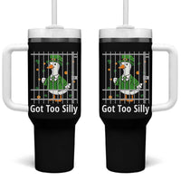Funny Got Too Silly St Patricks Day Tumbler With Handle Goose Pun Humor Animal Lovers Shamrock
