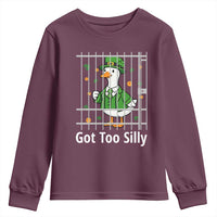 Funny Got Too Silly St Patricks Day Youth Sweatshirt Goose Pun Humor Animal Lovers Shamrock