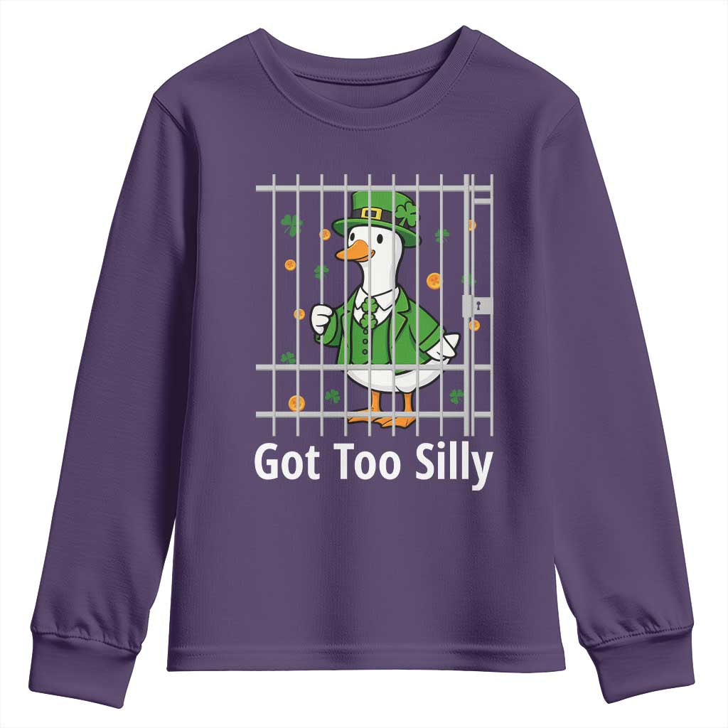 Funny Got Too Silly St Patricks Day Youth Sweatshirt Goose Pun Humor Animal Lovers Shamrock