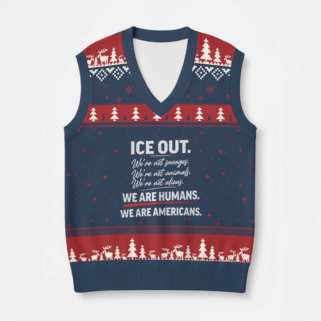 Ice Out We Are Humans We Are Americans V-Neck Knit Sweater Vest Abolish Ice Protest Statement