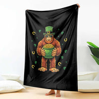Funny St Patricks Day Bigfoot Lucky Pot Gold Sunglasses Sasquatch Throw Blanket