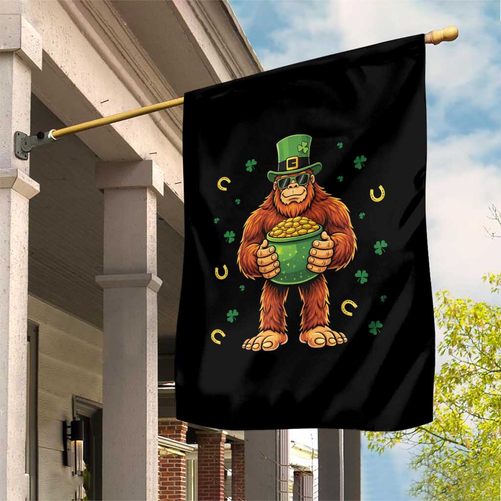 Funny St Patricks Day Bigfoot Lucky Pot Gold Sunglasses Sasquatch Garden Flag
