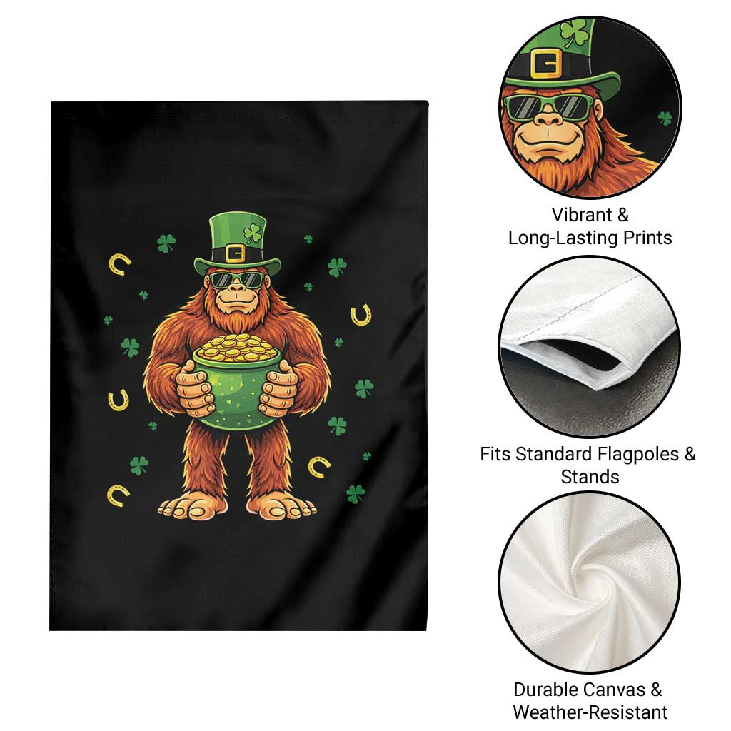 Funny St Patricks Day Bigfoot Lucky Pot Gold Sunglasses Sasquatch Garden Flag