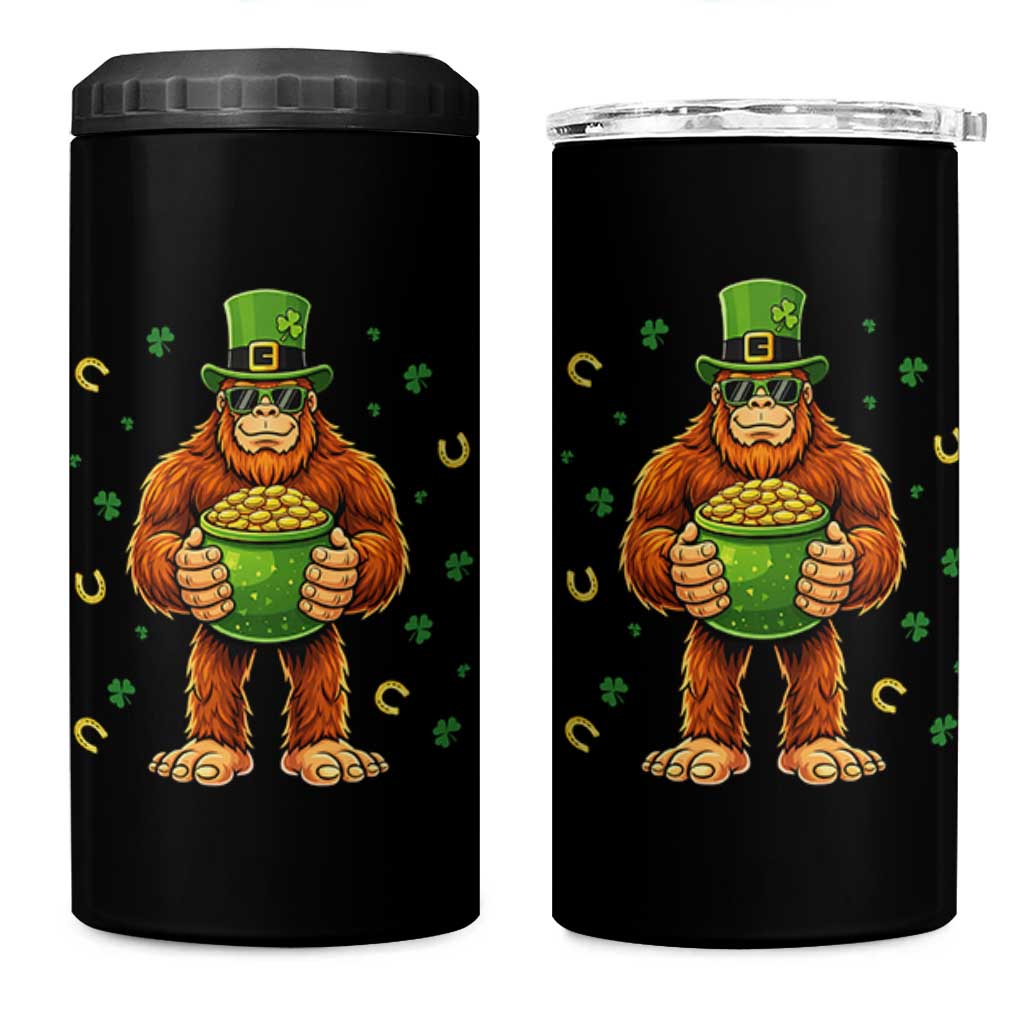 Funny St Patricks Day Bigfoot Lucky Pot Gold Sunglasses Sasquatch 4 in 1 Can Cooler Tumbler