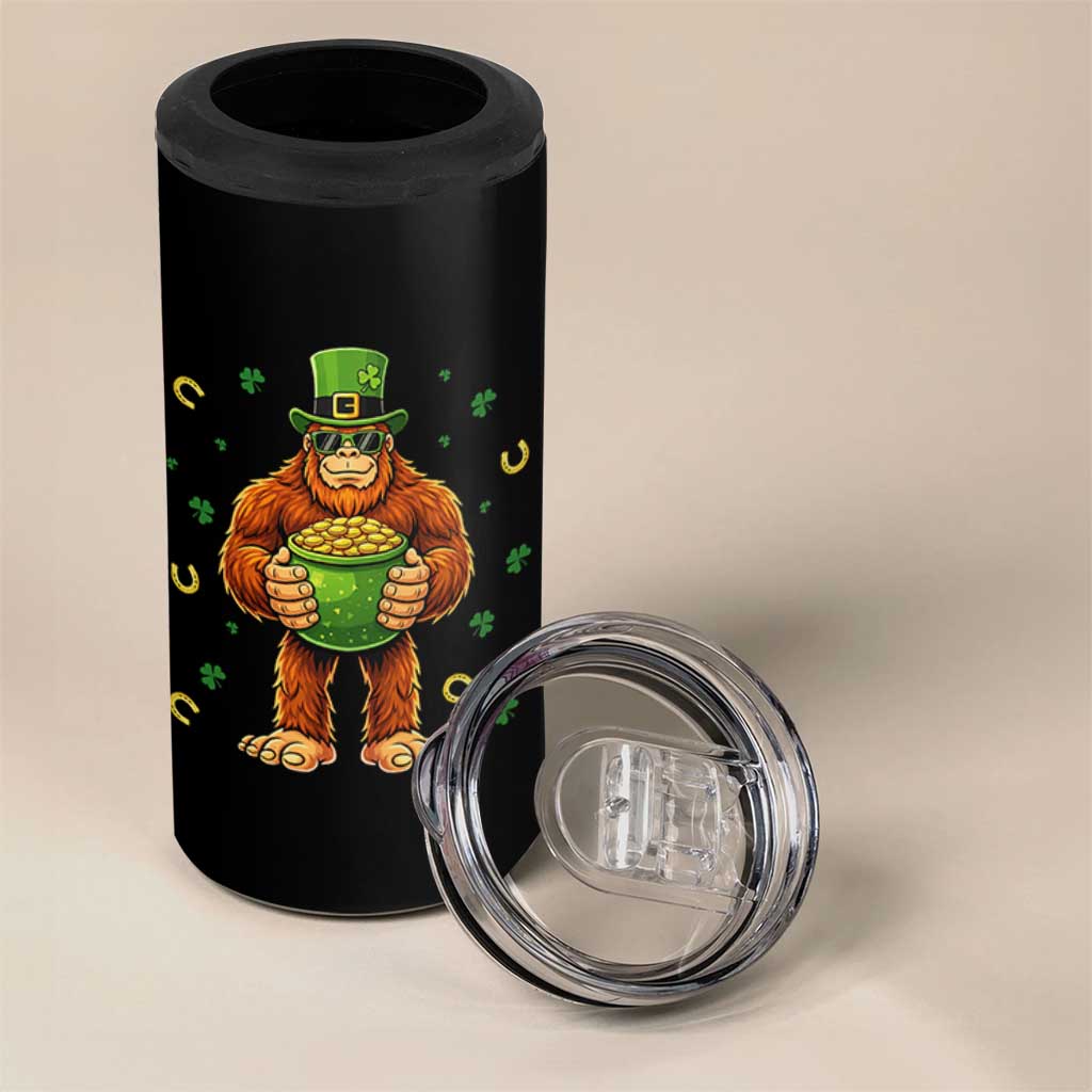 Funny St Patricks Day Bigfoot Lucky Pot Gold Sunglasses Sasquatch 4 in 1 Can Cooler Tumbler