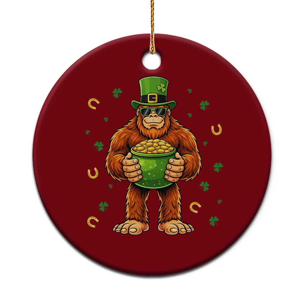 Funny St Patricks Day Bigfoot Lucky Pot Gold Sunglasses Sasquatch Ceramic Ornament