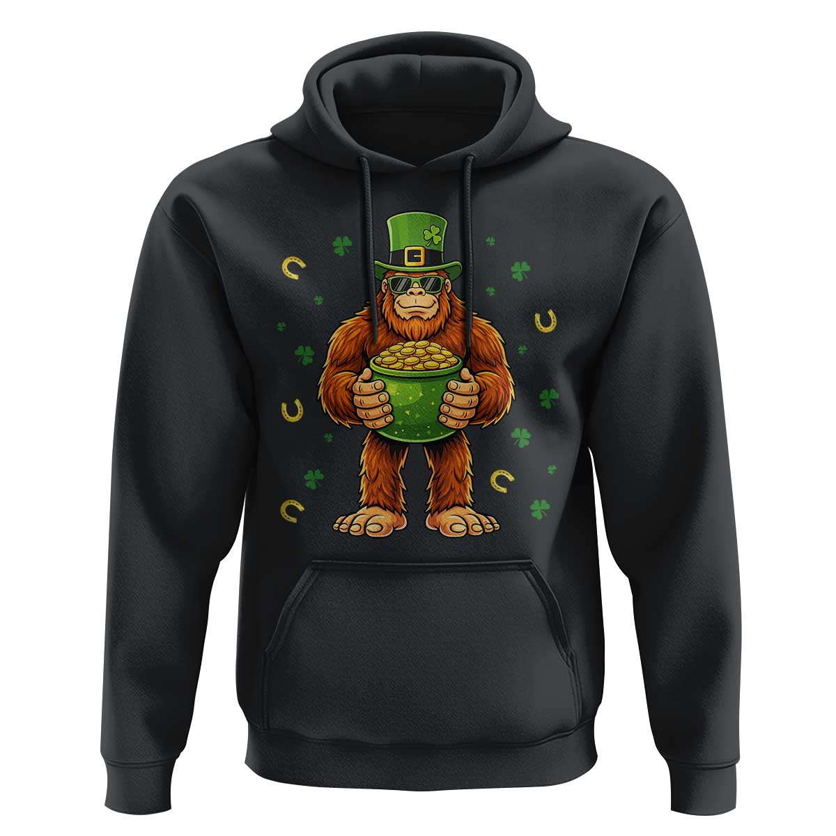Funny St Patricks Day Bigfoot Lucky Pot Gold Sunglasses Sasquatch Hoodie