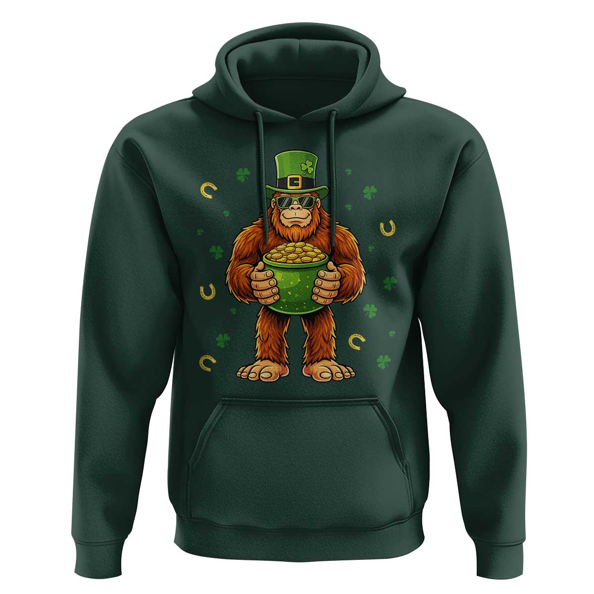 Funny St Patricks Day Bigfoot Lucky Pot Gold Sunglasses Sasquatch Hoodie