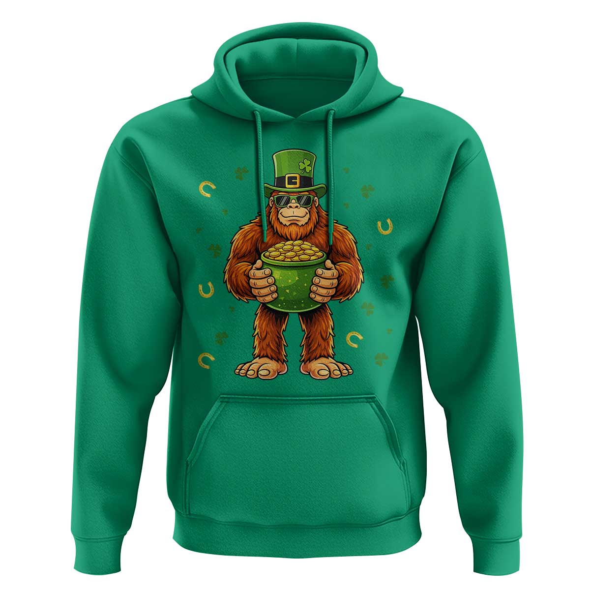 Funny St Patricks Day Bigfoot Lucky Pot Gold Sunglasses Sasquatch Hoodie