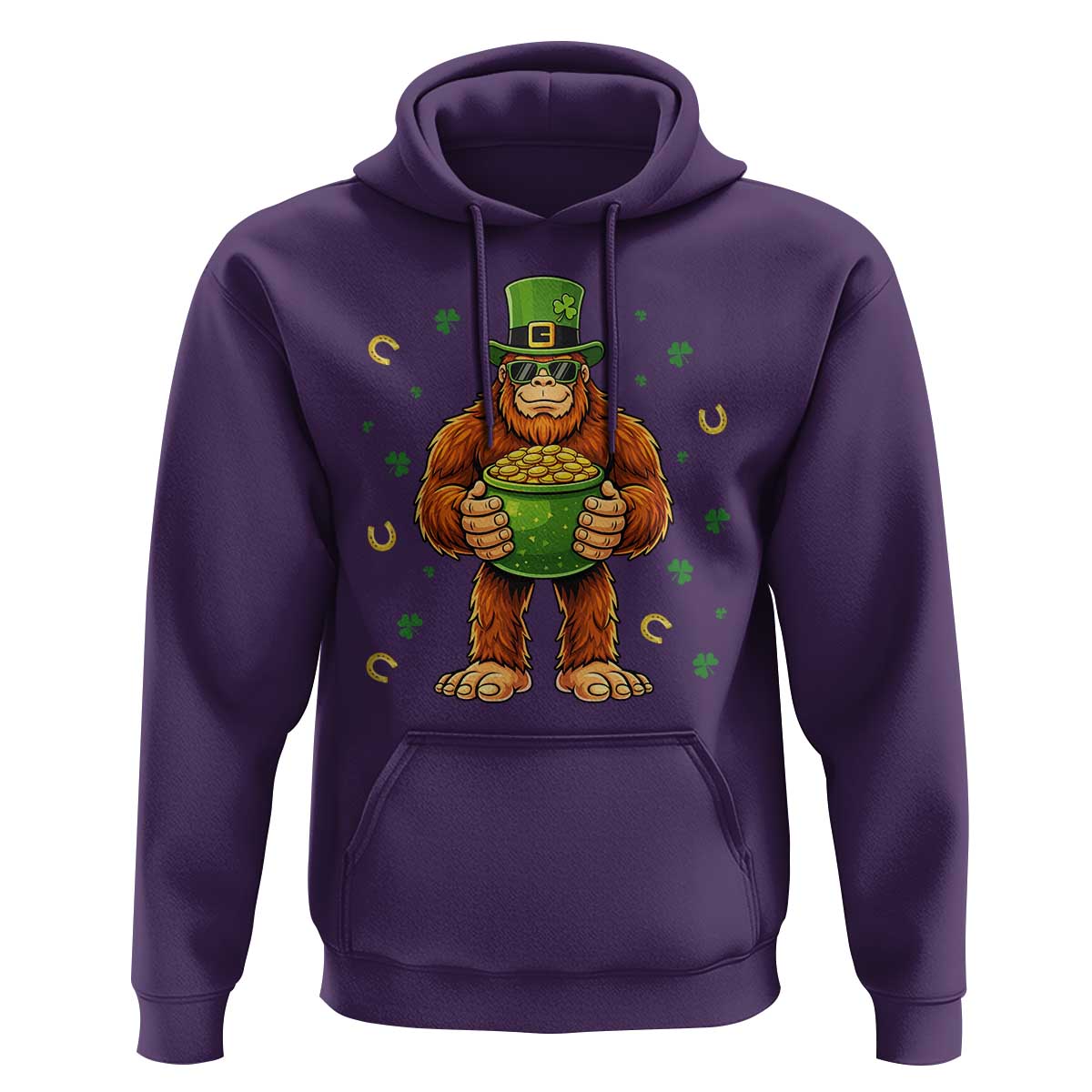 Funny St Patricks Day Bigfoot Lucky Pot Gold Sunglasses Sasquatch Hoodie