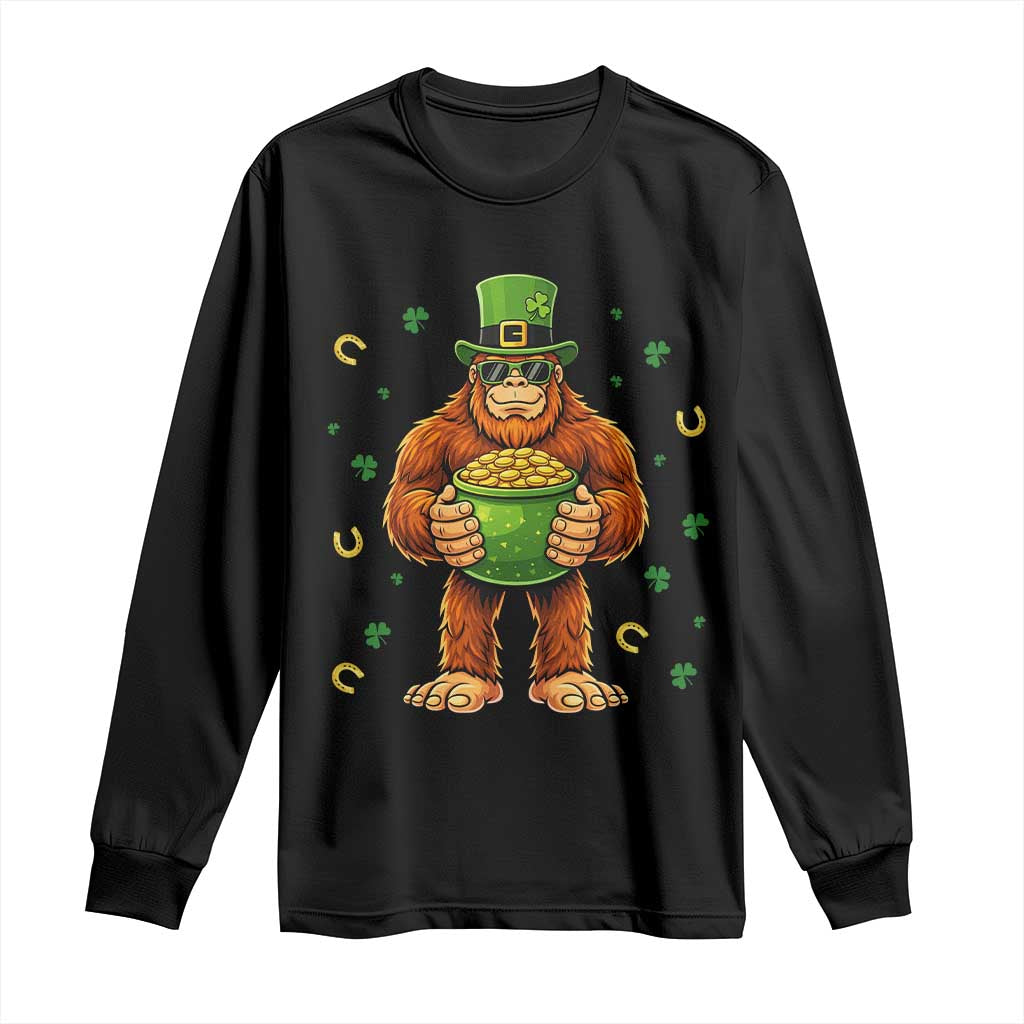 Funny St Patricks Day Bigfoot Lucky Pot Gold Sunglasses Sasquatch Long Sleeve Shirt