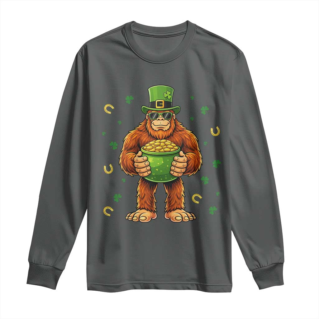Funny St Patricks Day Bigfoot Lucky Pot Gold Sunglasses Sasquatch Long Sleeve Shirt