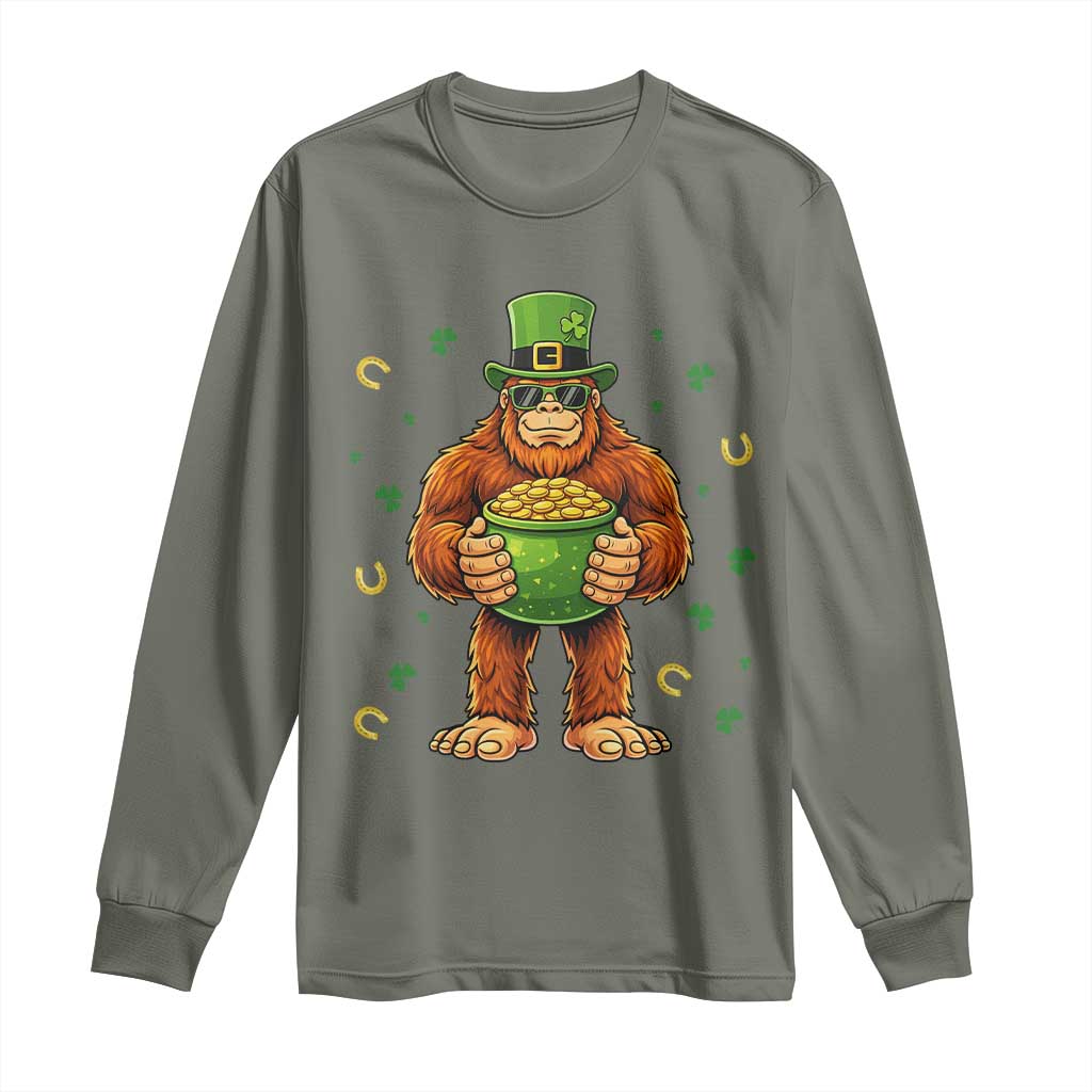 Funny St Patricks Day Bigfoot Lucky Pot Gold Sunglasses Sasquatch Long Sleeve Shirt