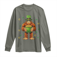 Funny St Patricks Day Bigfoot Lucky Pot Gold Sunglasses Sasquatch Long Sleeve Shirt