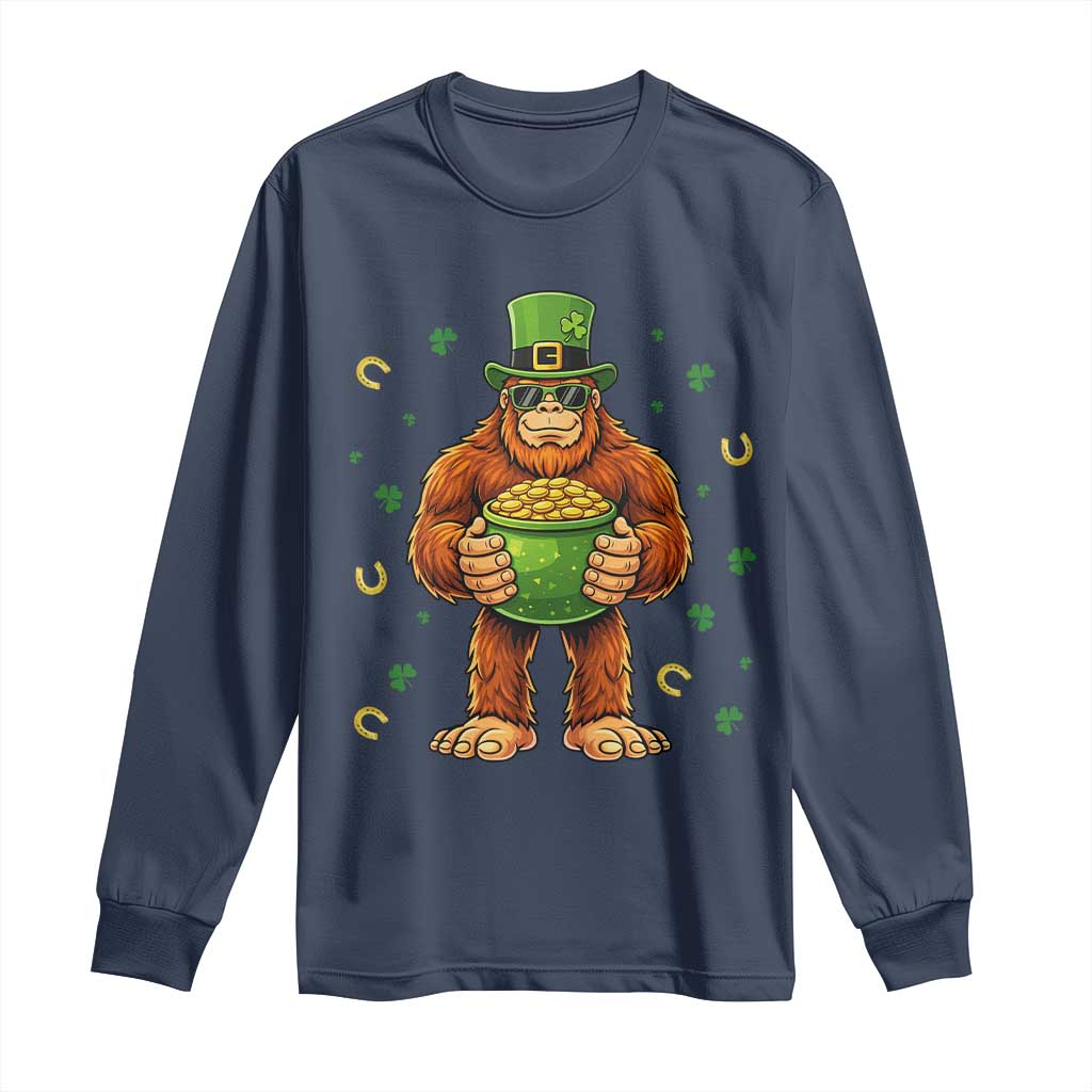 Funny St Patricks Day Bigfoot Lucky Pot Gold Sunglasses Sasquatch Long Sleeve Shirt