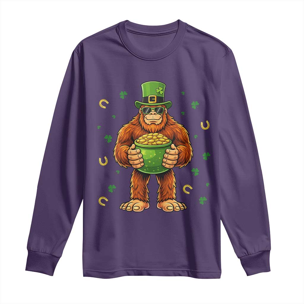 Funny St Patricks Day Bigfoot Lucky Pot Gold Sunglasses Sasquatch Long Sleeve Shirt