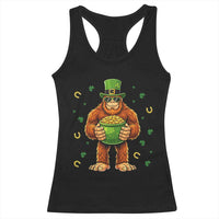 Funny St Patricks Day Bigfoot Lucky Pot Gold Sunglasses Sasquatch Racerback Tank Top