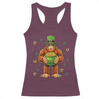Funny St Patricks Day Bigfoot Lucky Pot Gold Sunglasses Sasquatch Racerback Tank Top