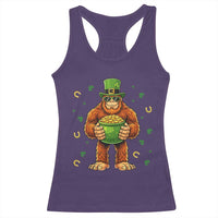 Funny St Patricks Day Bigfoot Lucky Pot Gold Sunglasses Sasquatch Racerback Tank Top