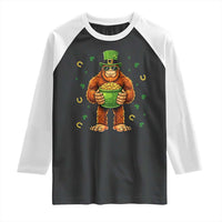 Funny St Patricks Day Bigfoot Lucky Pot Gold Sunglasses Sasquatch Raglan Shirt