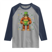 Funny St Patricks Day Bigfoot Lucky Pot Gold Sunglasses Sasquatch Raglan Shirt