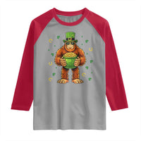 Funny St Patricks Day Bigfoot Lucky Pot Gold Sunglasses Sasquatch Raglan Shirt