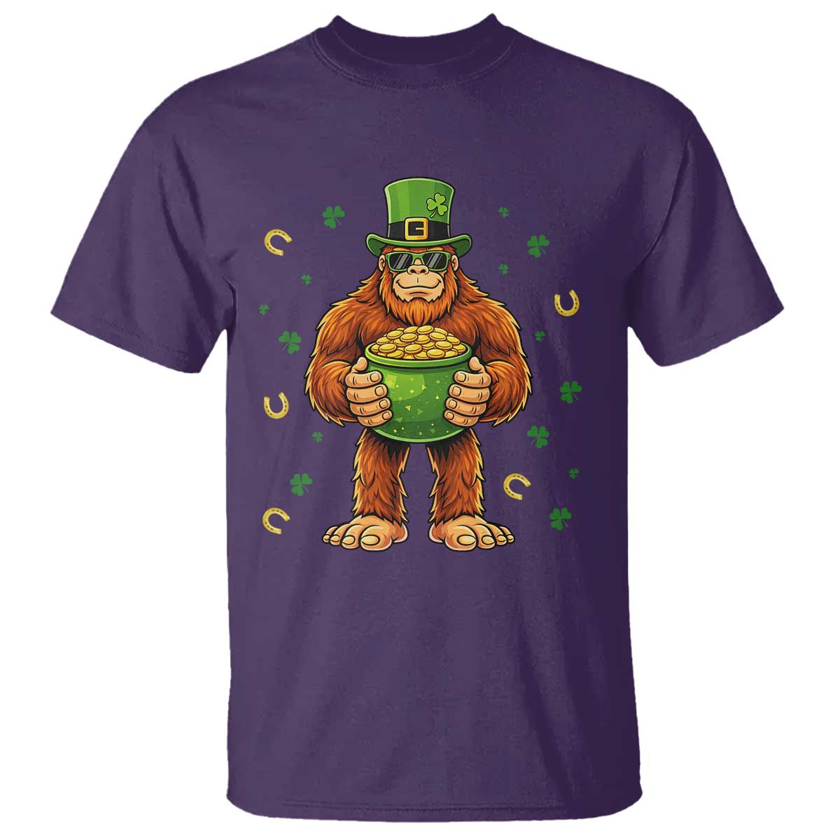 Funny St Patricks Day Bigfoot Lucky Pot Gold Sunglasses Sasquatch T Shirt