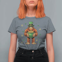 Funny St Patricks Day Bigfoot Lucky Pot Gold Sunglasses Sasquatch T Shirt For Women