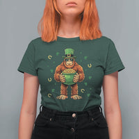 Funny St Patricks Day Bigfoot Lucky Pot Gold Sunglasses Sasquatch T Shirt For Women