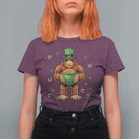 Funny St Patricks Day Bigfoot Lucky Pot Gold Sunglasses Sasquatch T Shirt For Women