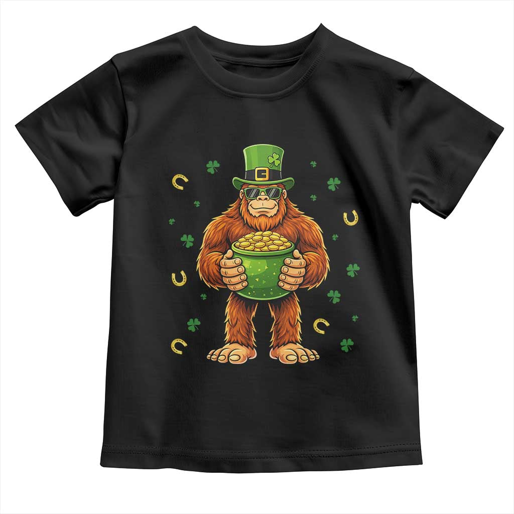 Funny St Patricks Day Bigfoot Lucky Pot Gold Sunglasses Sasquatch Toddler T Shirt