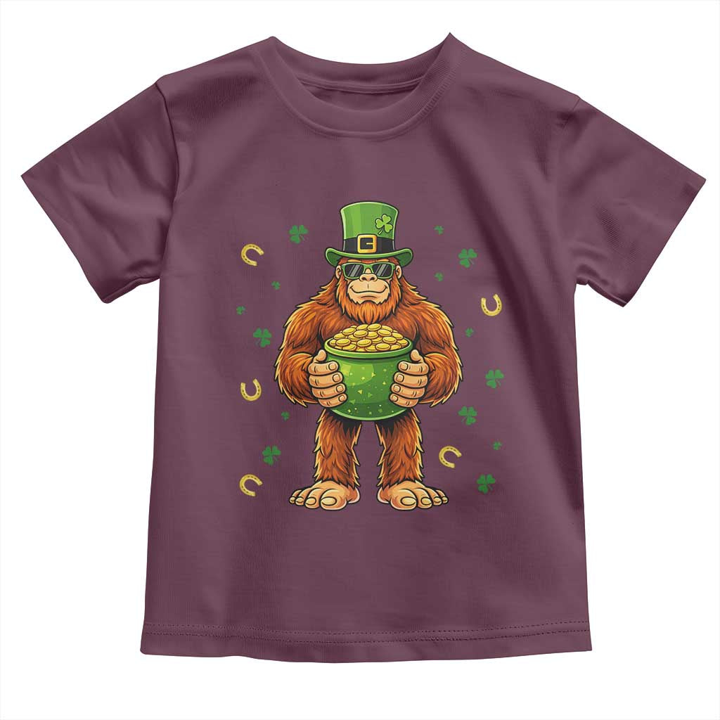 Funny St Patricks Day Bigfoot Lucky Pot Gold Sunglasses Sasquatch Toddler T Shirt