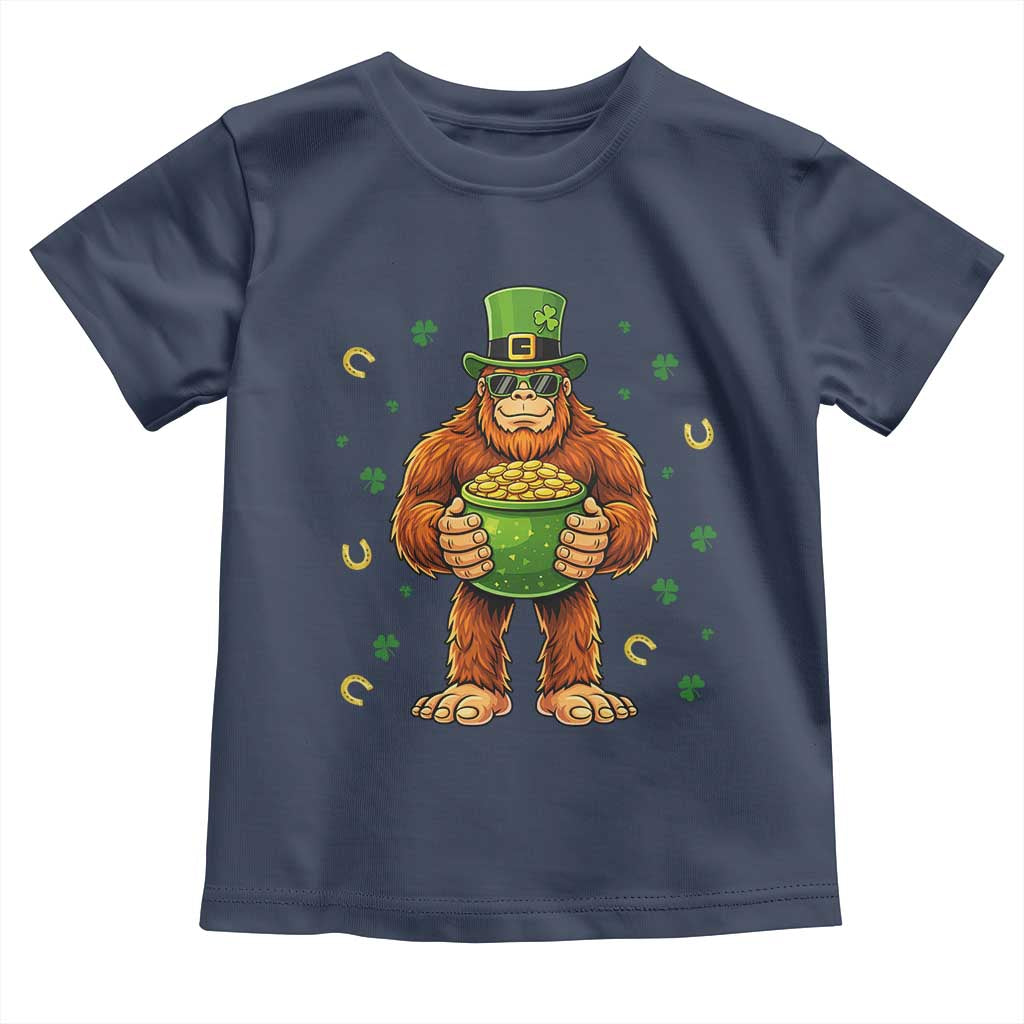 Funny St Patricks Day Bigfoot Lucky Pot Gold Sunglasses Sasquatch Toddler T Shirt