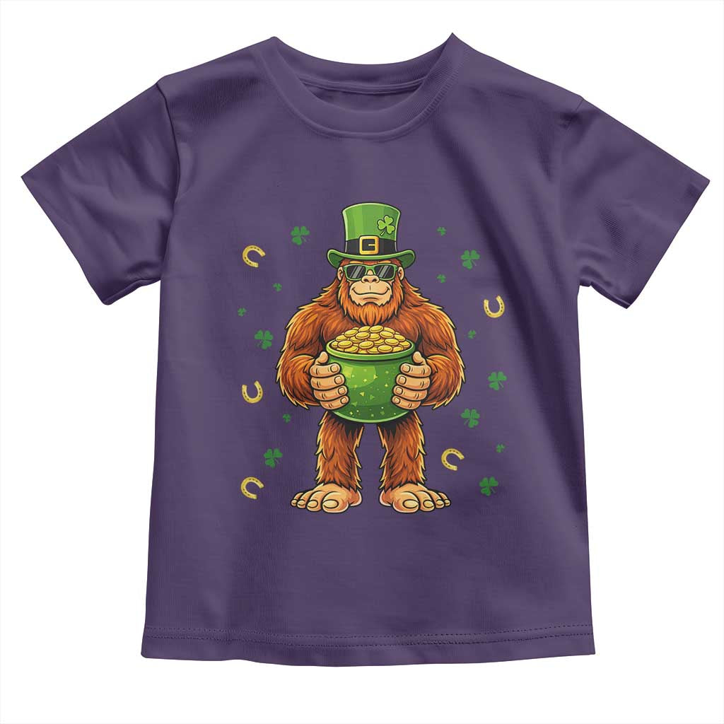 Funny St Patricks Day Bigfoot Lucky Pot Gold Sunglasses Sasquatch Toddler T Shirt