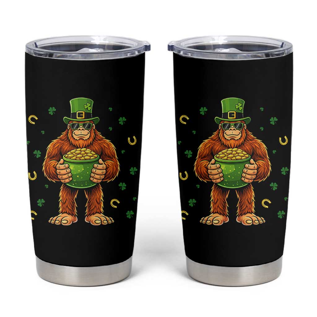 Funny St Patricks Day Bigfoot Lucky Pot Gold Sunglasses Sasquatch Tumbler Cup