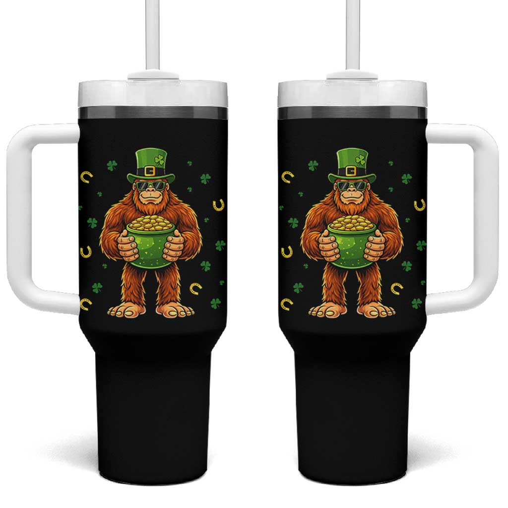 Funny St Patricks Day Bigfoot Lucky Pot Gold Sunglasses Sasquatch Tumbler With Handle